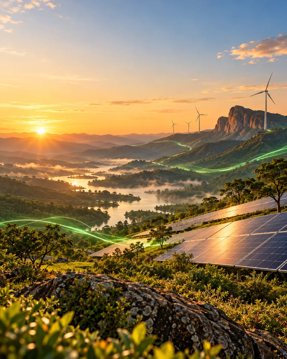 Paisagem conceitual de energia renovável criada para o estudo independente iGreen